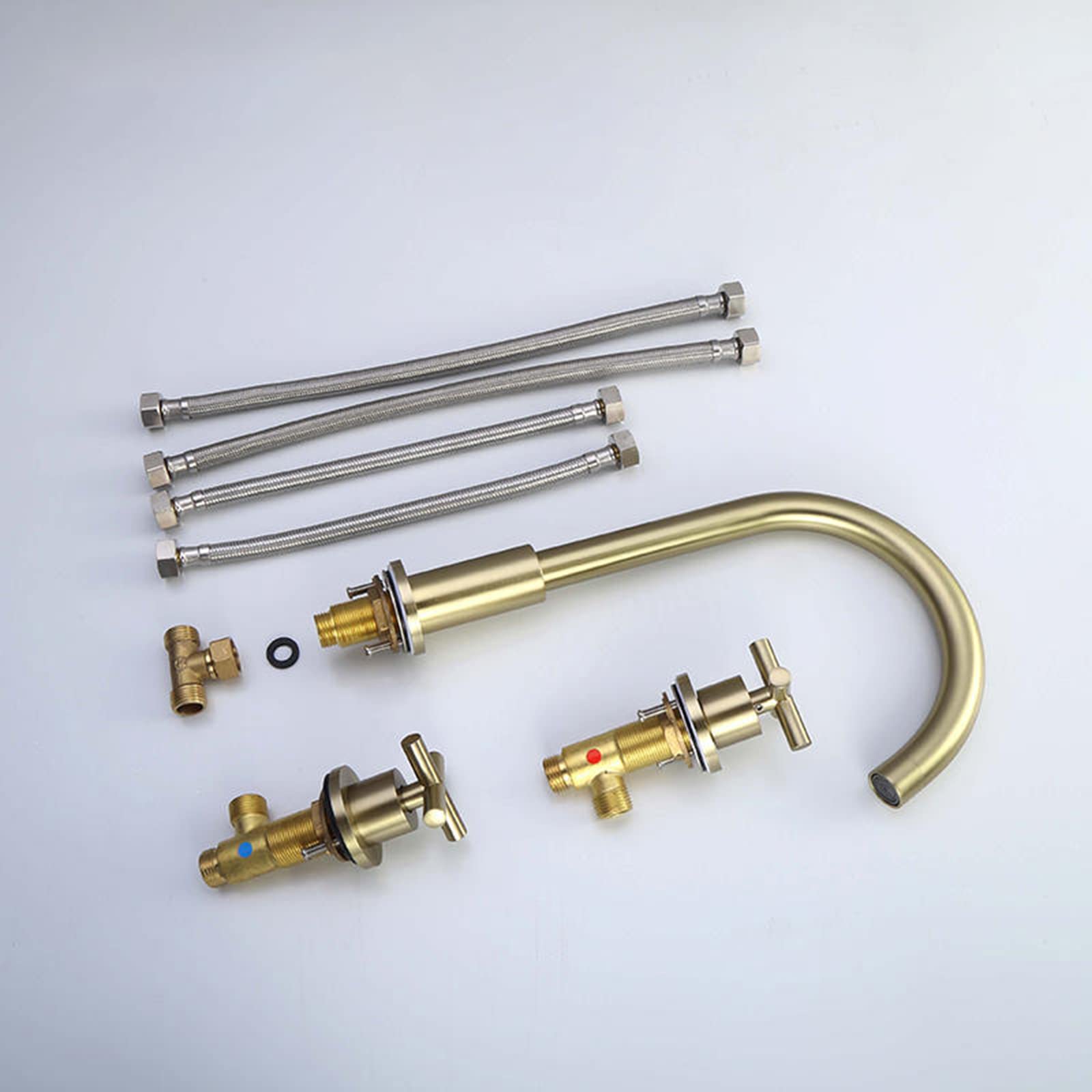 Grifo mezclador para lavabo de 3 orificios, grifos de latón cepillado frío y caliente para lavabo de baño, grifo mezclador para lavabo de 3 orificios, grifos de 3 orificios para lavabo de baño Chaser
