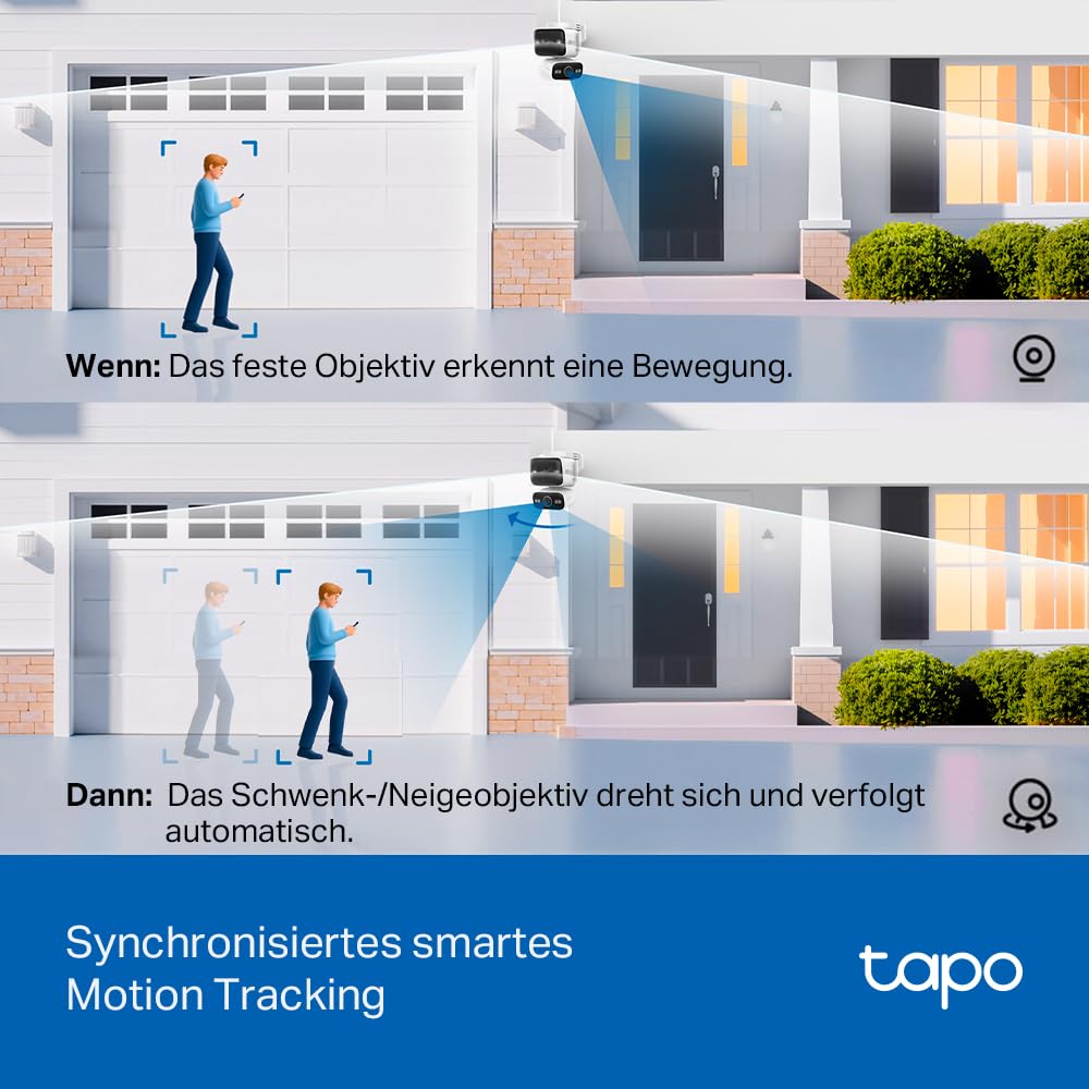 Tapo C575D 4K Überwachungskamera Außen mit Dual-Objektiv, 170° Ultraweitwinkel, 8mm Teleobjektiv, PoE/DC, Dualband-WLAN, kostenlose lokale KI-Erkennung, microSD/H500 Hub, IP66, 2026 Flaggschiff