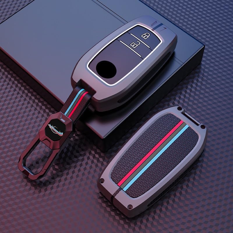 Image of BKN Luxury Metal Soft Car Key Cover Shell with Keychain & Full Protection Compatible with Toyota Innova Crysta| Hycross Land Cruiser| Hilux| Toyota Hycross Innova (2 Button Smart Key)