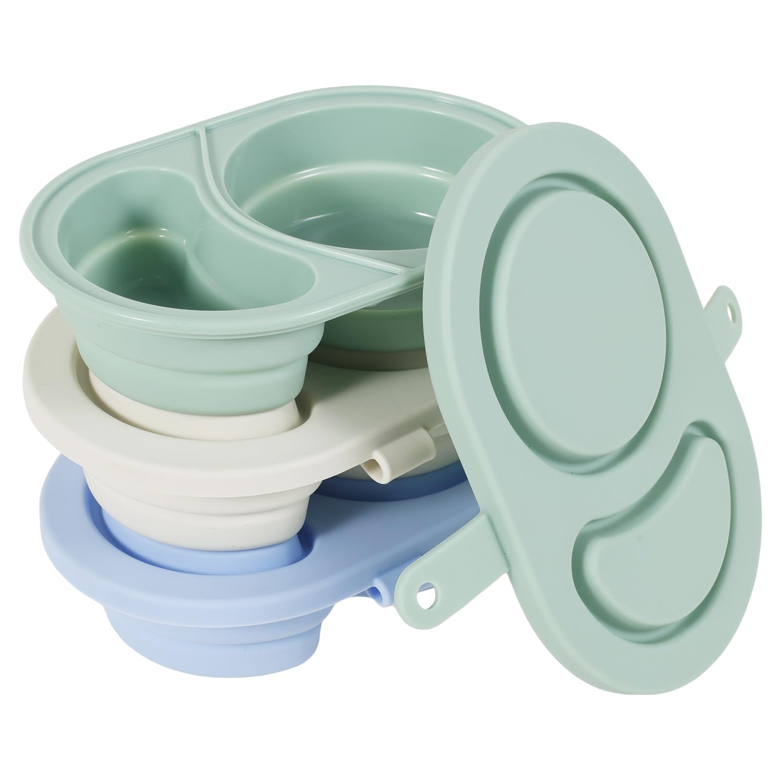Foppla Blue 3Pcs Silicone Snack Container Reusable Double Compartment Salad Dressing Sauce Container Silicone Condiment Containers For Snack Sauce Picnic Box Space Saving, Microwave, Dishwasher & Freezer Safe