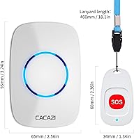 Vista 3 de Buscapersonas de cuidadores botón de llamada inalámbrico para pacientes ancianos personal en el hogar sistema de alerta de vida para personas