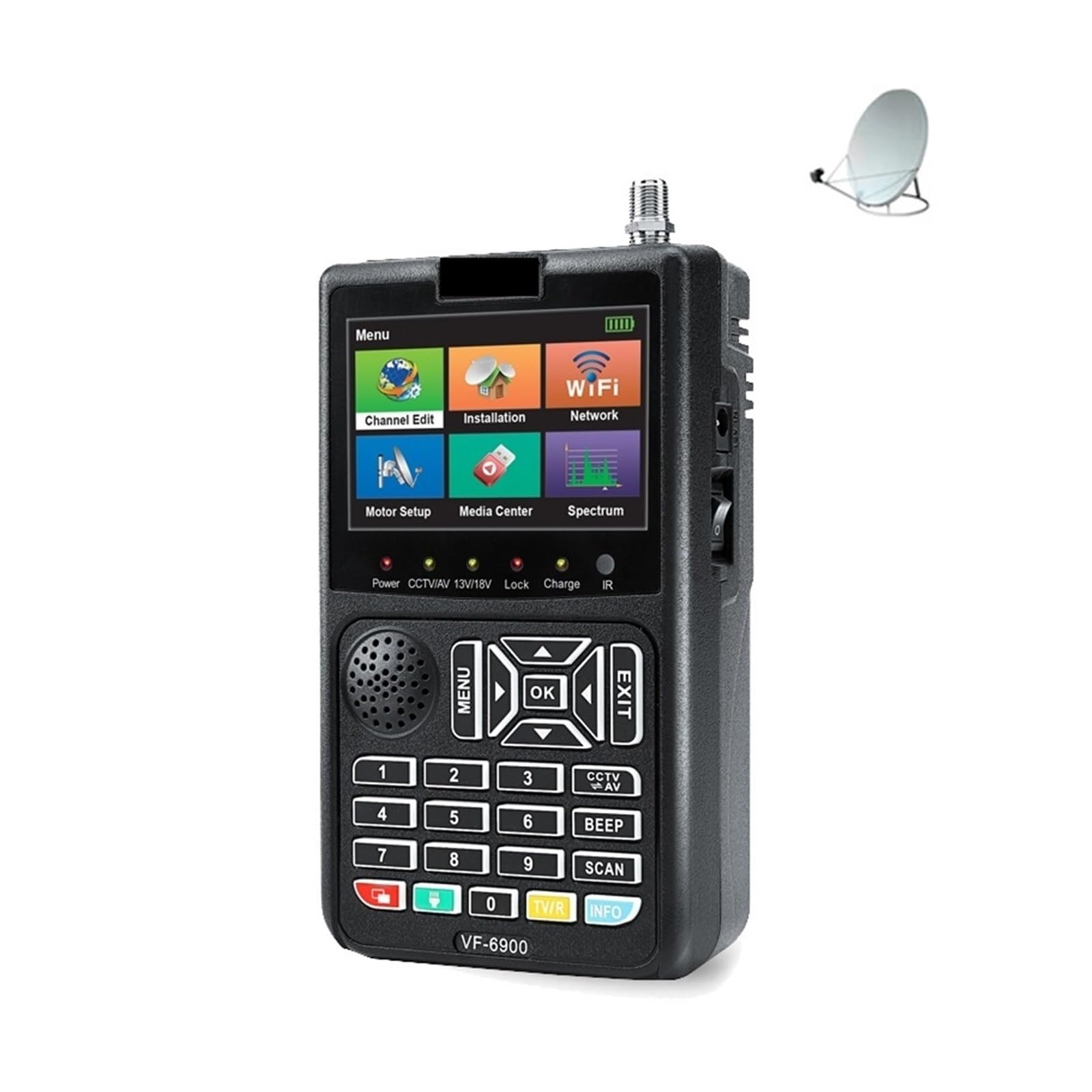 Cercatore satellitare, Rilevatore di segnale digitale Satlink Schermo LCD Ricevitore DVB for misuratore satellitare QPSK Messa in servizio antenna terra(VF-6900)