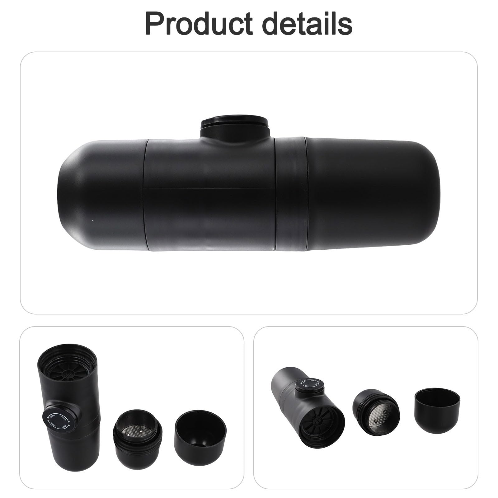 Macchina per caffè espresso manuale portatile, 20 x 6 cm, compatta, da viaggio, con manico pieghevole, materiale ABS, compatibile con caffè macinato, nero