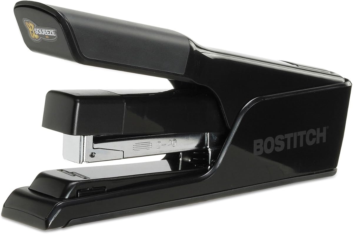 Bostitch Office EZ Squeeze Grapadora de escritorio plana de 40 hojas, esfuerzo reducido, negro (B9040)