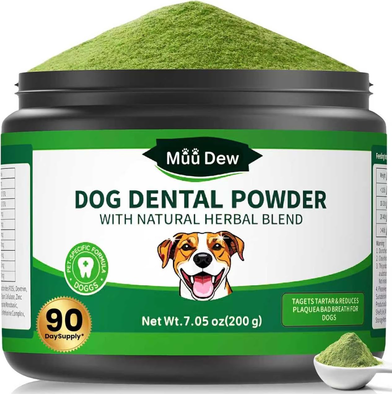Dog Teeth Cleaning Powder, Dog Dental Powder and Cats Breath Freshener, Bad Breath & Tartar Remover for Dogs, Natural Herbal Blend of All Breeds, 200 Grams(90-Day Supply)