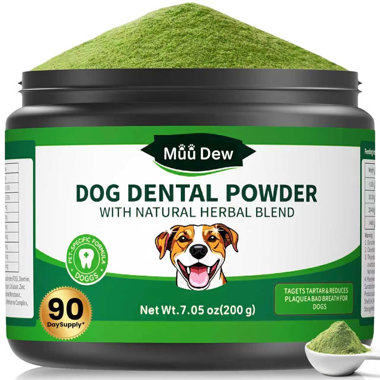 Dog Teeth Cleaning Powder, Dog Dental Powder and Cats Breath Freshener, Bad Breath & Tartar Remover for Dogs, Natural Herbal Blend of All Breeds, 200 Grams(90-Day Supply)