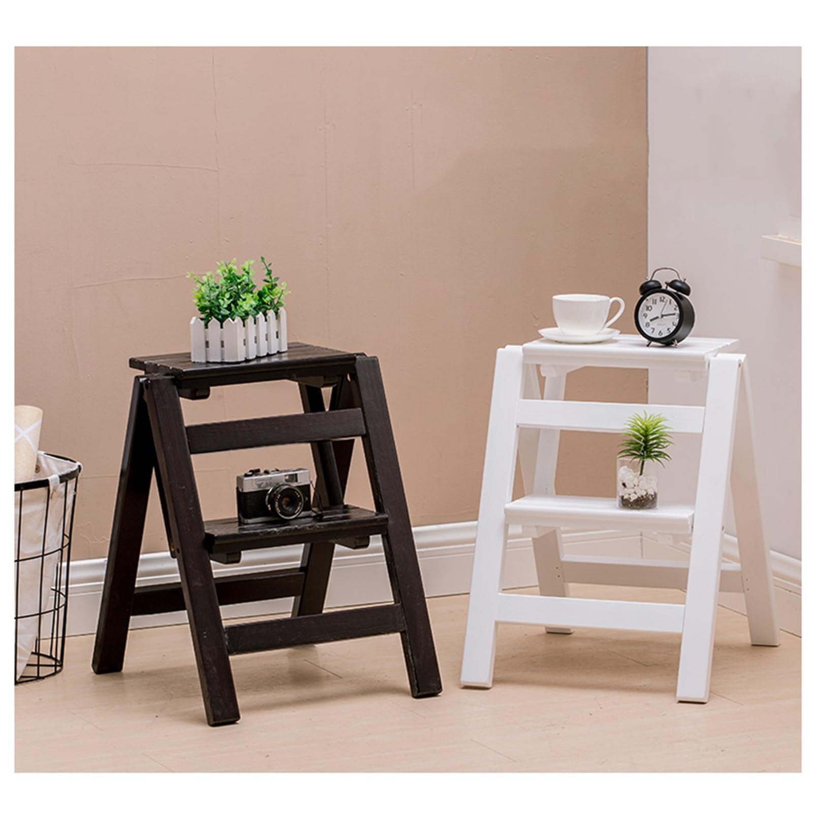 2-stopniowy składany lekki taboret z drabiną z litego drewna 2-stopniowy taboret łatwy do przenoszenia przenośny drewniany taboret z drabiną ergonomiczny ciemny orzech (ciemny orzech)