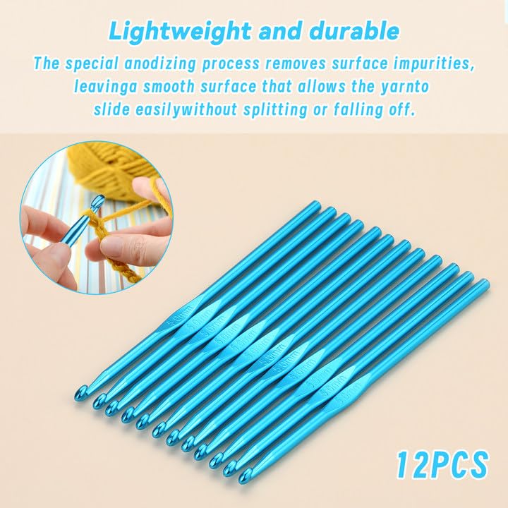 Image of UzecPk 12Pcs 5mm Crochet Hooks Aluminum Ergonomic Handle Crochet Hook Set Metal Crochet Needles Bulk for Arthritic Hands Crocheting Yarn