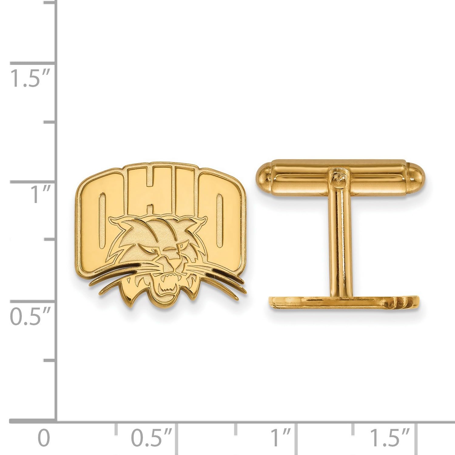 14k Yellow Gold Ohio University Bobcats School Name and Mascot Cuff Links Set 15x18mm