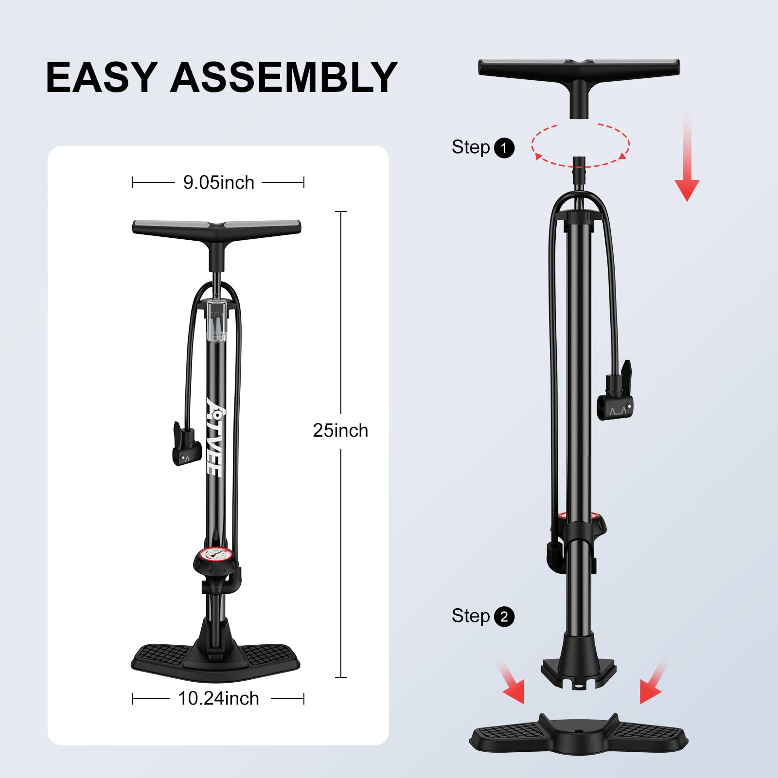 Bike Pump, 25” Height Full Size Bicycle Pump with 160 PSI High Pressure, Bike tire Pump with Presta and Schrader Valve, Bike Air Pump for Bike Tires, Balls and Swimming Ring,Bike Pumps with Psi Gauge…