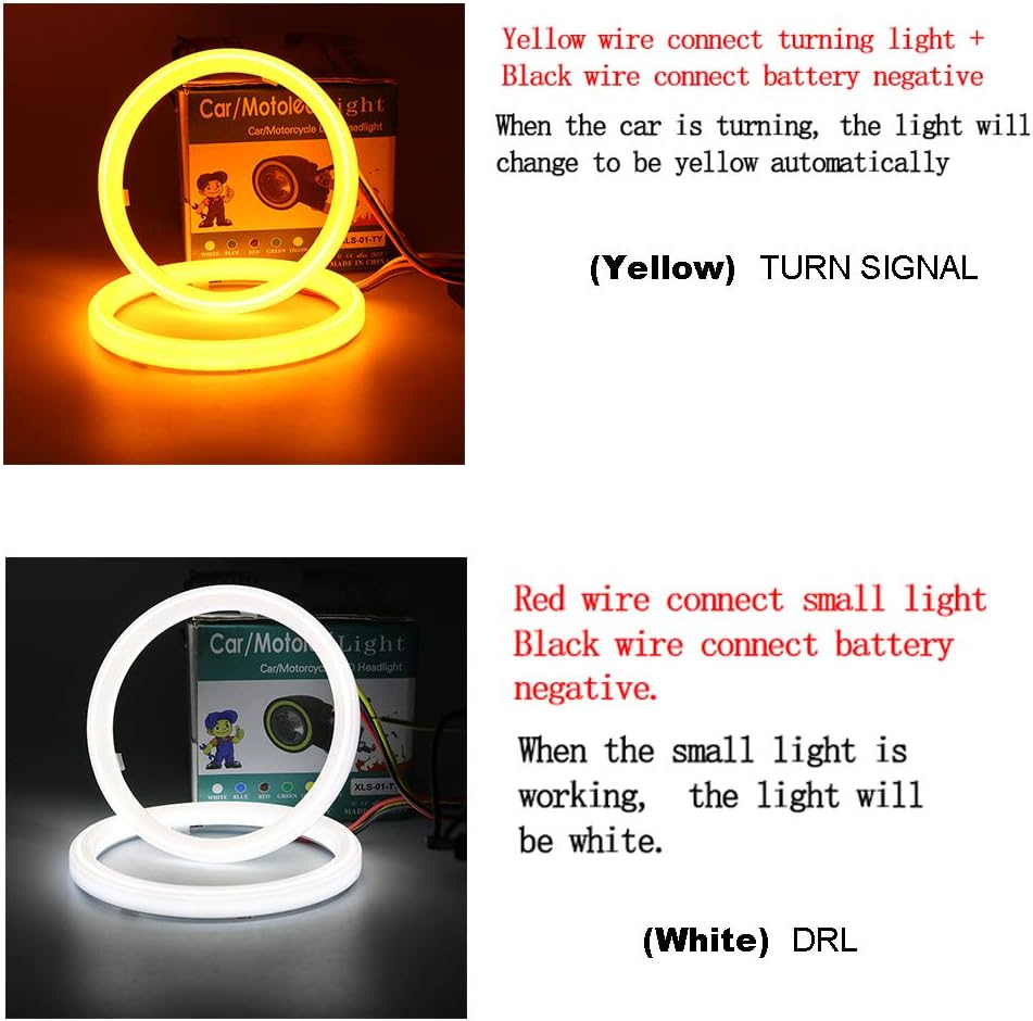 YSY 110MM White+Amber Switchback 132SMD 4014 LED Angel Eyes Halo Rings Cotton Lights Cars DRL Turn Signal Driving light 1-Pair (110MM)