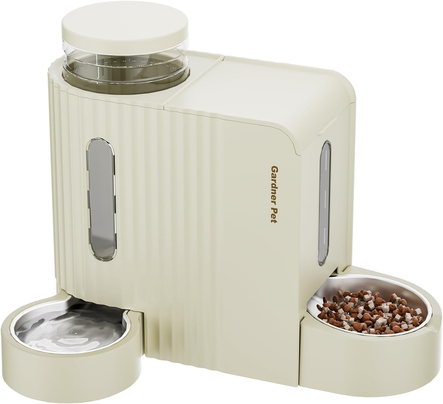 Gardner Pet Gravity Automatic 2-in-1 Pet Feeder, 0.8 Gallons*2 Cat Feeder and Water Dispenser Set, 100% BPA-Free Feeder and Stainless Steel Water Dispenser for Dogs, Cats, Rabbits, Puppies (Beige) Large (0.8 Gallon x 2) Beige