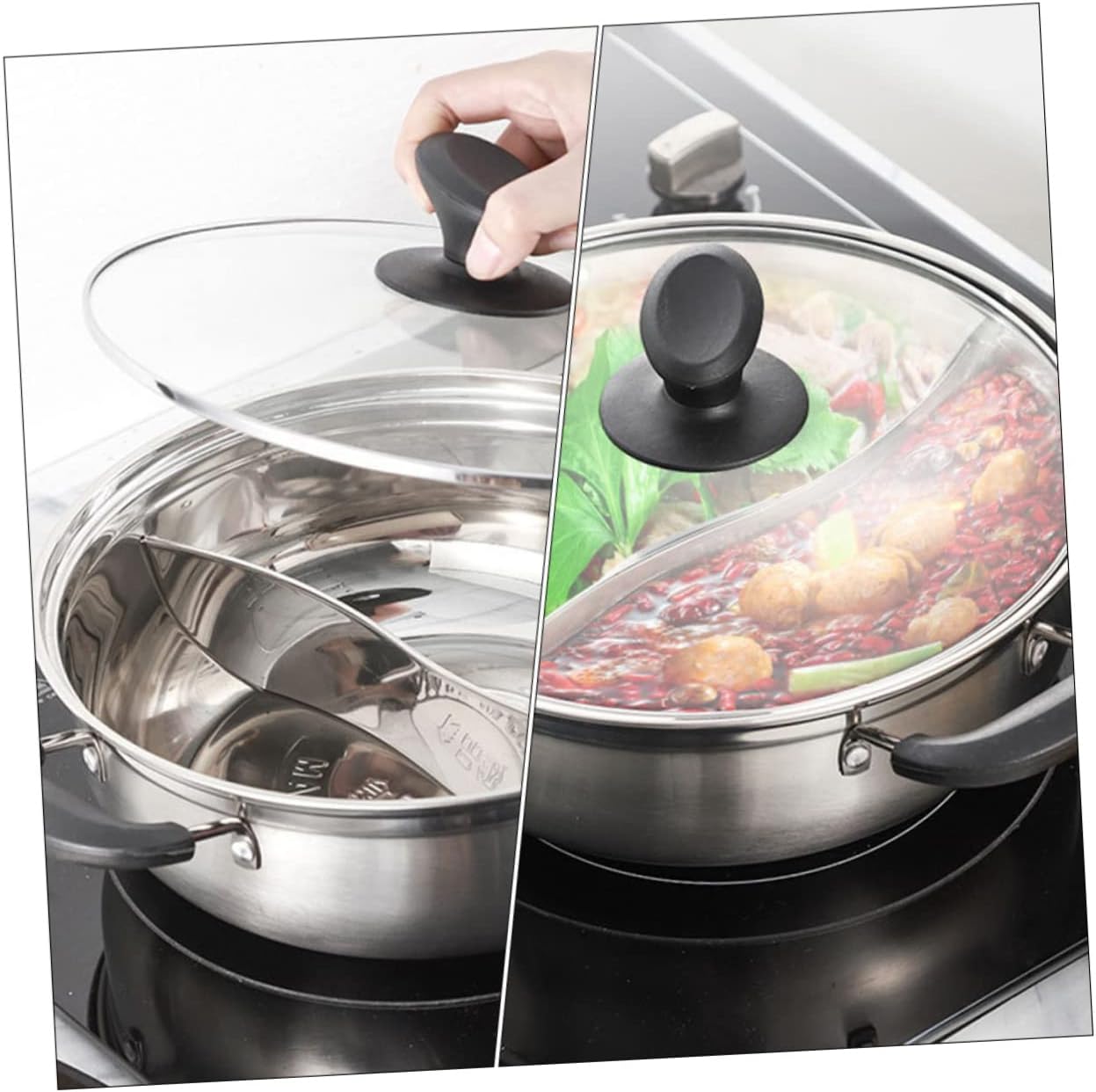 1Pc Dual Hot Pot with Lid Two Flavor Cooking Pot for Induction Gas Stoves Practical Hot Pot Container for Home Kitchen Use