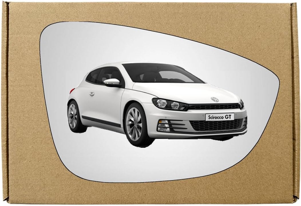GAPlus Replacement Wing Mirror Glass Compatible Right with Volkswagen VW Scirocco 2008-2017 STICK-ON Right Driver Off Side with Blind Spot