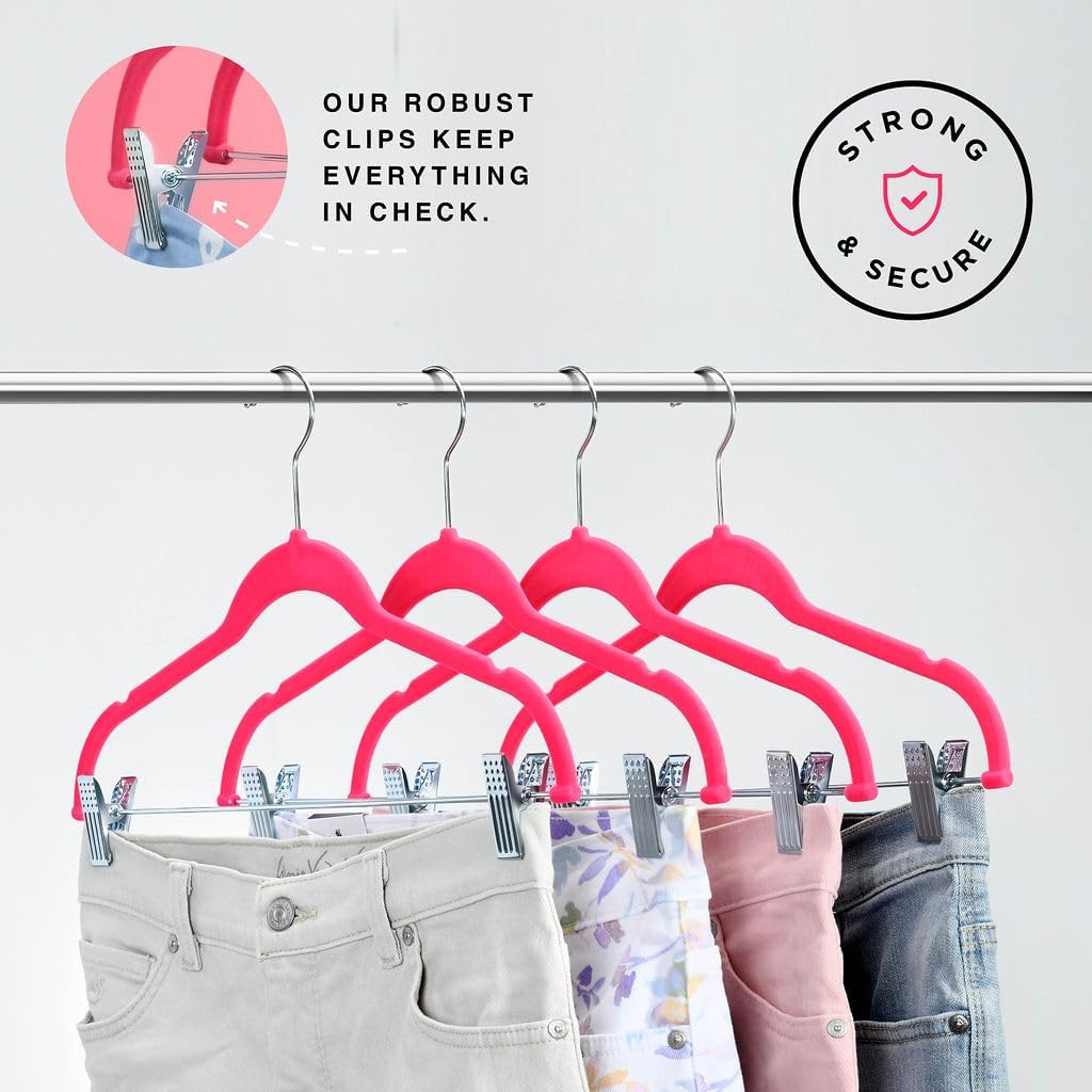 Home-it 10 Pack Clothes Hangers with Clips Pink Velvet Hangers use for Skirt Hangers Clothes Hanger Pants Hangers Ultra Thin No Slip image 4