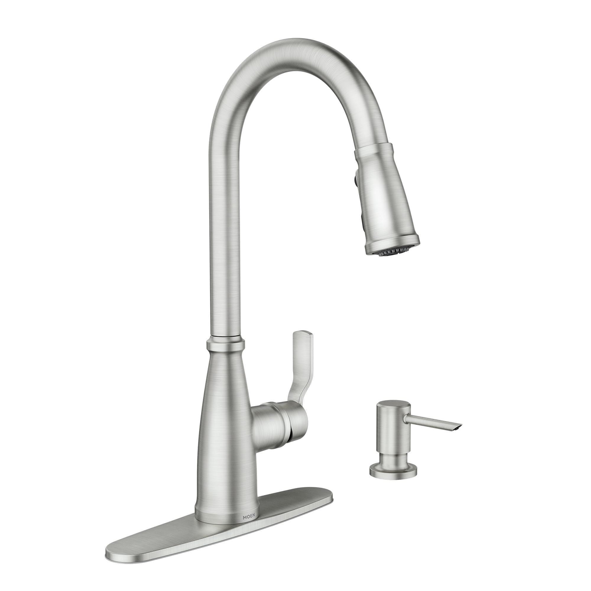 Moen Nolia Stainless Kitchen Faucet with Soap Dispenser, Pull Down