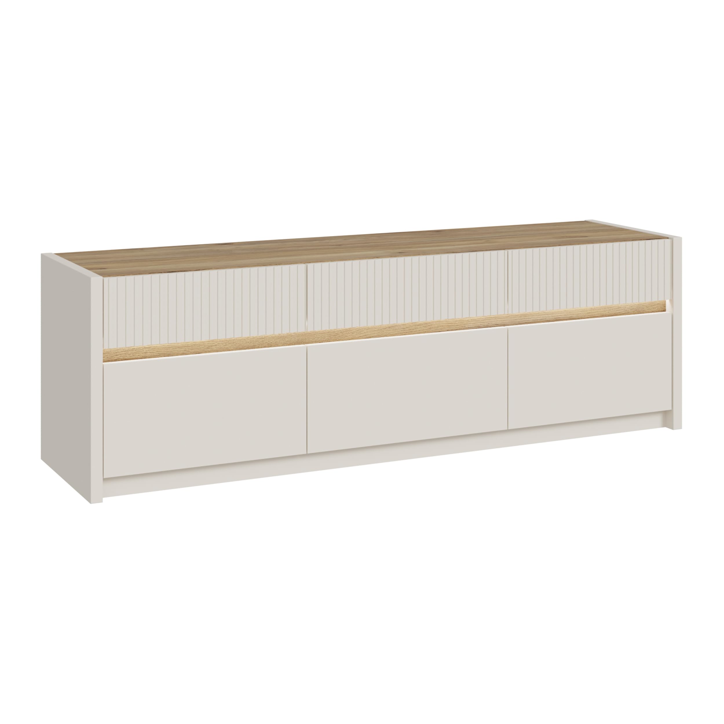 Forte Oak SQUERE TV-Schrank 160, Elegantes Lowboard mit 3 Schubladen und 3 Kippfächern, Holzwerkstoff, Mauvella Eiche Holzdekor, 160 cm breit x 50,7 cm hoch x 41,5 cm tief