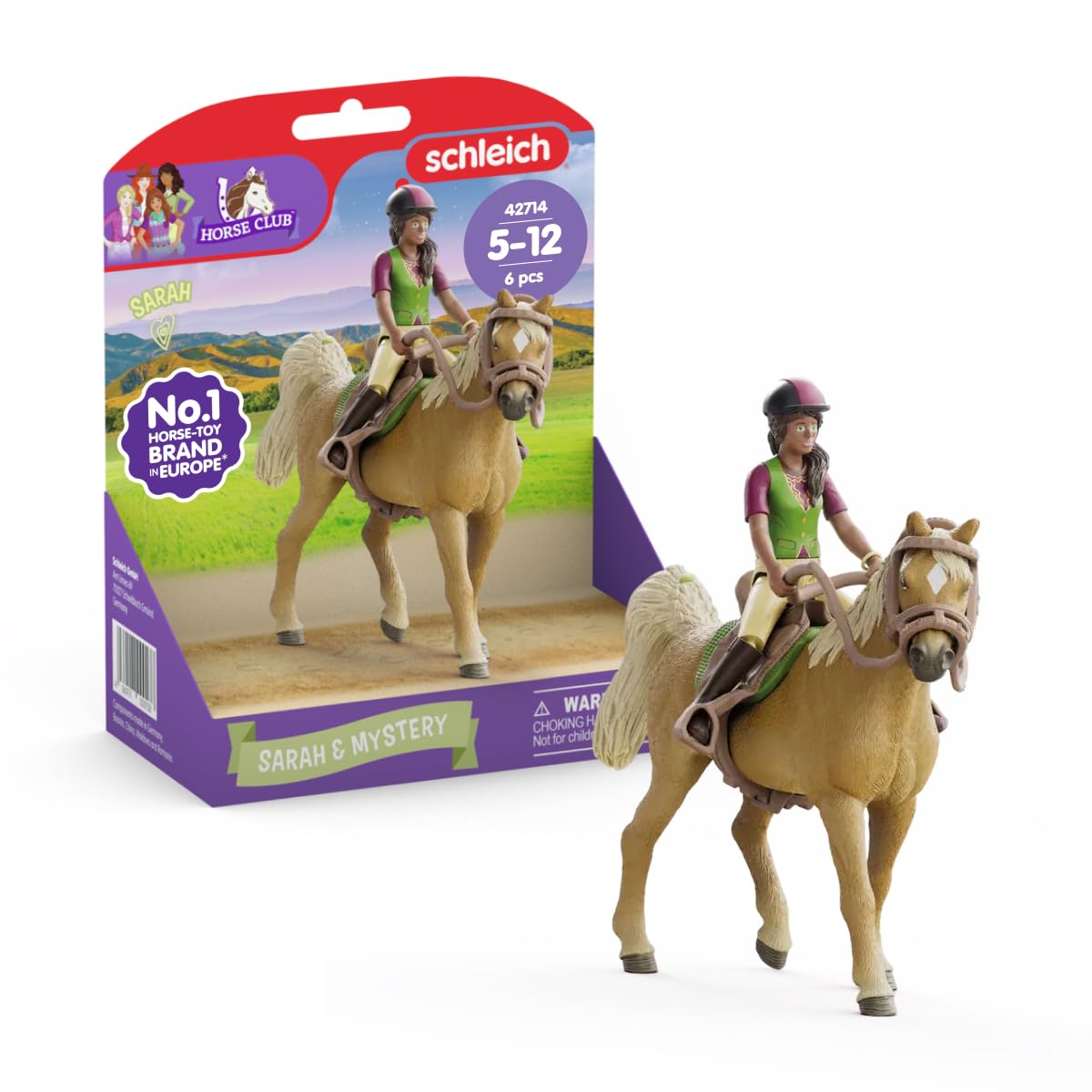 schleich HORSE CLUB | Sarah & Mystery 42714 | bewegliche Mädchenfigur | mit Pferde Zubehör | tolles Geschenk für Mädchen und Jungen | Pferde Spielzeug ab 5 Jahren | 6 Teile | exklusiv bei Amazon