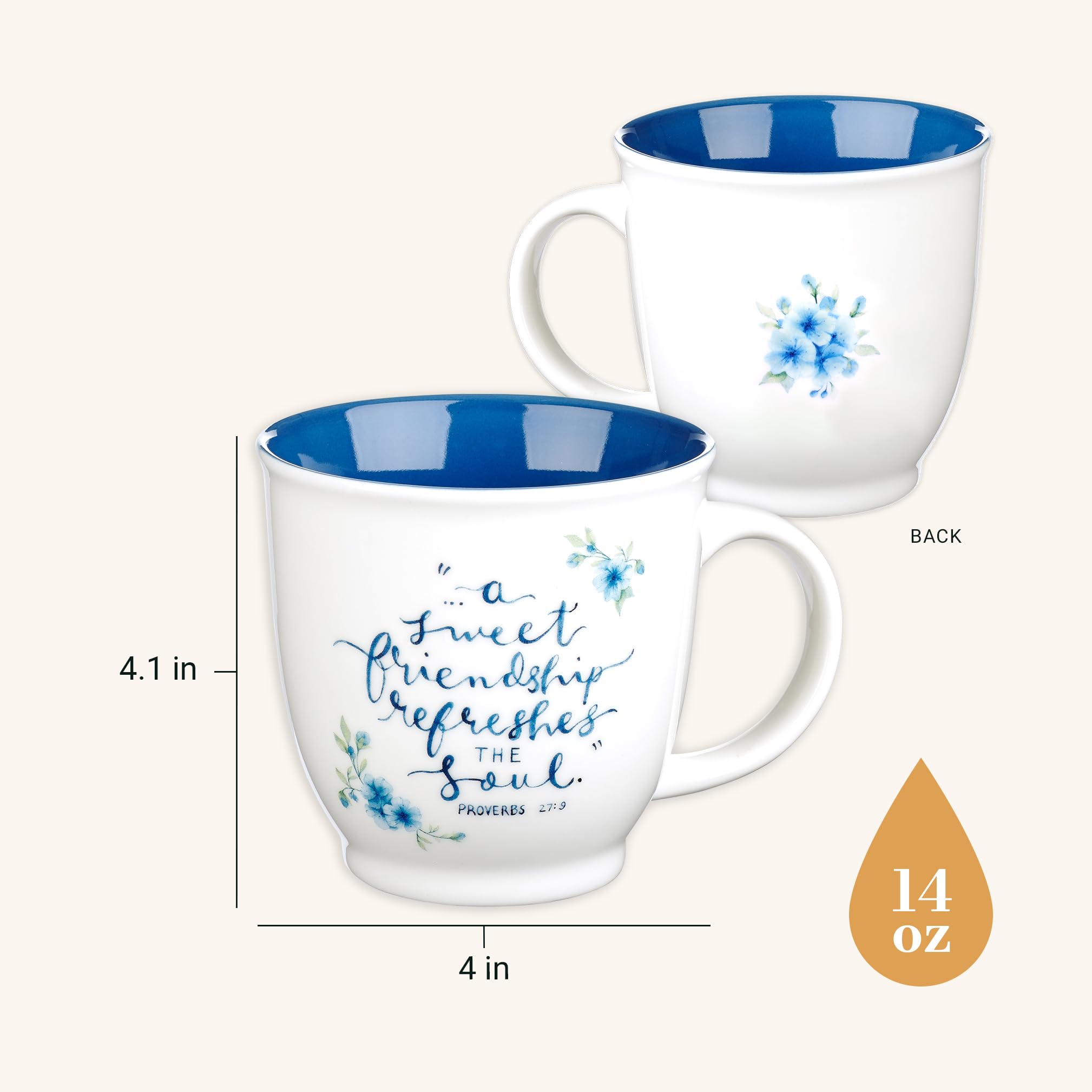 Amazon.com: Christian Art Gifts Blue Floral Ceramic Coffee Mug  14 oz.  Microwave and Dishwasher-safe Inspirational Scripture Coffee and Tea Mug  for Friends with Bible Verse: A Sweet Friendship  Proverbs 27:9 :