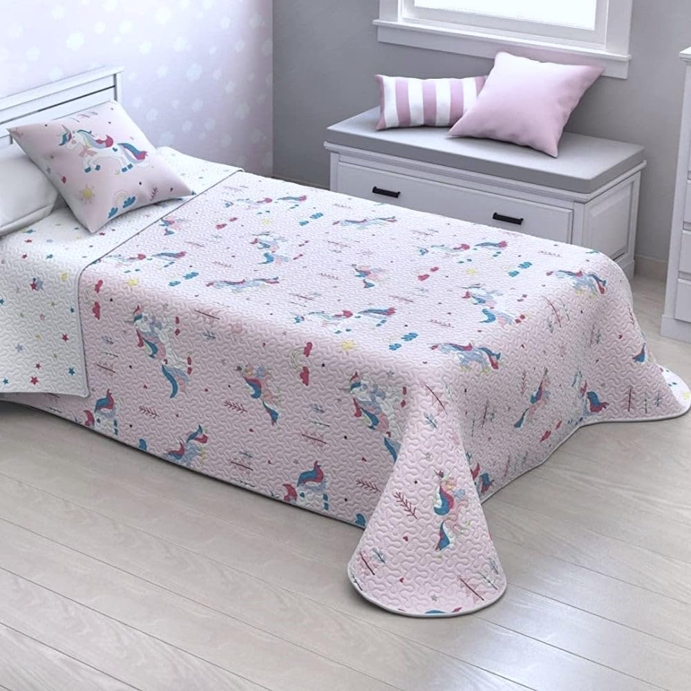 HM'S HOME'SECRET - Colcha bouti Basic Infantil Reversible con Acolchado termosellado Unicornio 2022 (Cama 90, 180x260 cm)