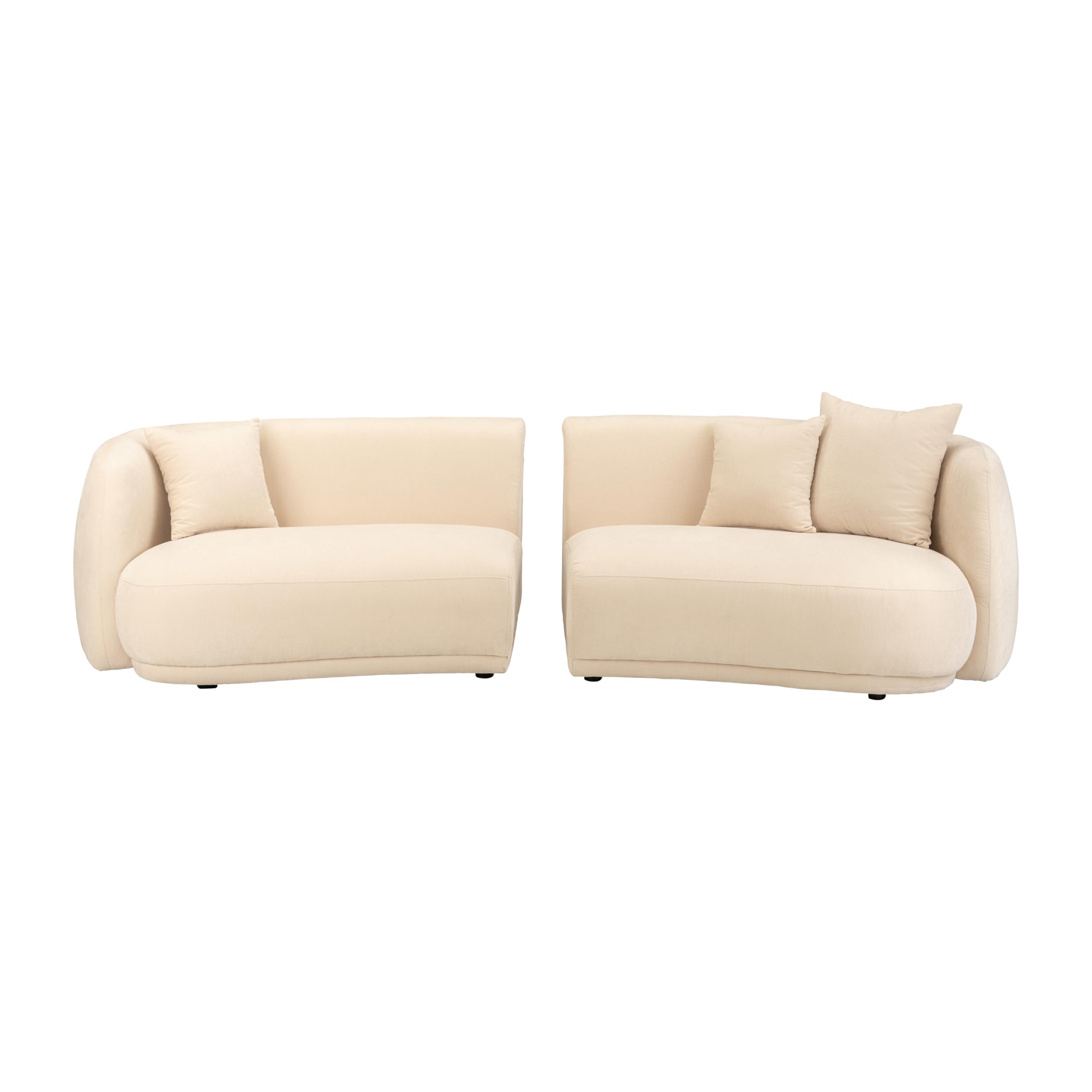 Sofá curvo de lujo de 5 asientos de 117 pulgadas, sofá marfil/beige, marco de madera y tela cómoda, asientos profundos anchos de gran tamaño, modular moderno minimalista de mediados de 8