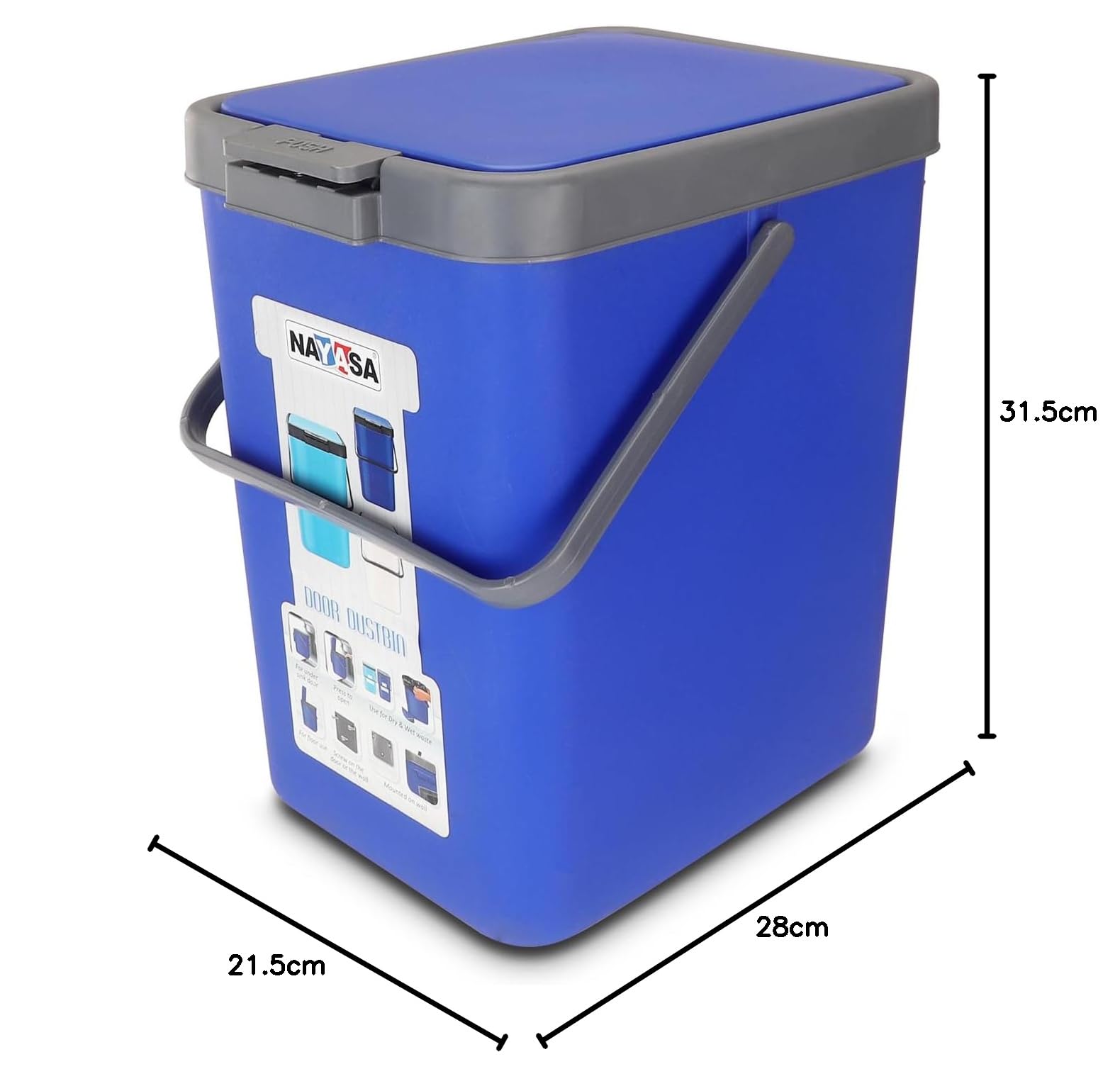 Nayasa Door Dustbin Small- 14 Ltr Plastic Press Top Waste Bin