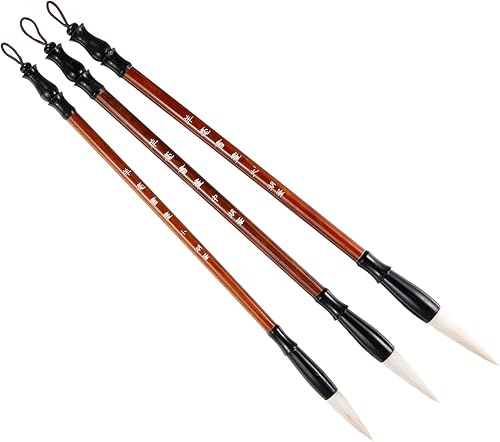 PATIKIL Pincel redondo para pintura, paquete de 3 unidades, acuarela, tinta, caligrafía, pincel, dibujo, arte Sumi-e, mango de madera para