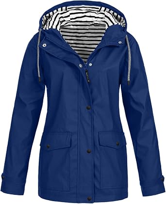 Rain Jacket Women Lightweight Zip Up Rain Coat Outdoor Hiking Waterproof Jacket Fall Raincoat Windbreaker with Hood