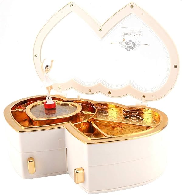 Double Heart Shape with Ballerina Music Box Girl's Musical Jewelry storage box for Christmas Birthday Valentine's Day Gift Kids Toy(1#)