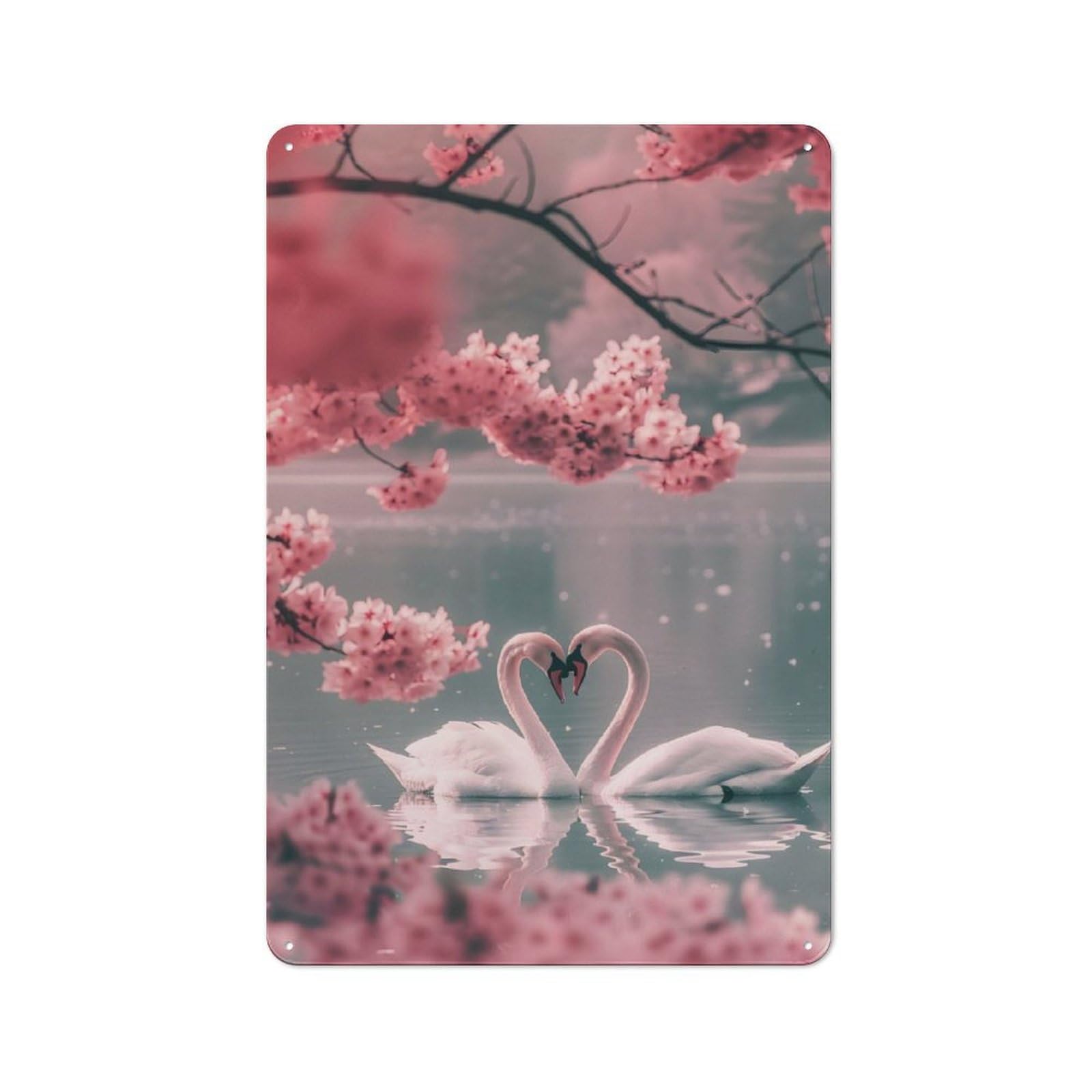 Junmoney Heart Shaped Love Swans Retro Tin Wall Plaque 30X20cm For Studio Or Craft Room, Winter Wall Decor For Creative-Space Collectors