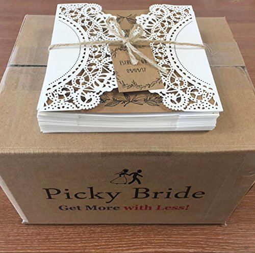 Picky Bride Rustic Wedding Invitations Ivory Laser Cut Invitation Announcement - Set Of 50Pcs #TOP7