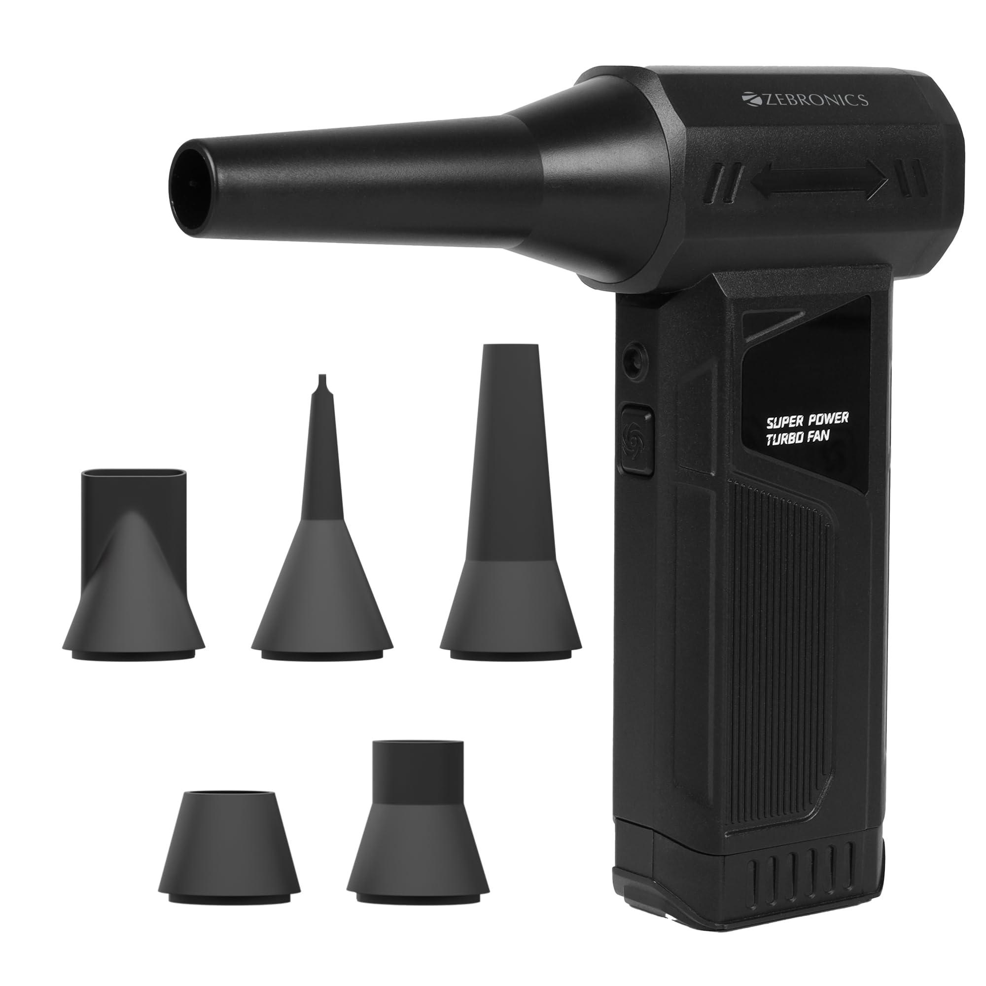 Zebronics AIRGUN 700 Handheld High Speed Air Duster, Upto 60mins Runtime, 100000 RPM Motor, 35m/s Airflow, 4 Speed Modes, 4000mAh Battery, Digital Display, LED Light, Precision Nozzles, Compact Design-image-9