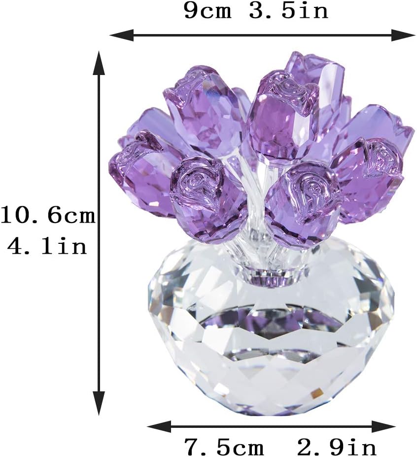 H&D HYALINE & DORA Purple Crystal Rose Bouquet Flowers Crystal Figurines Collectibles Ornament Gifts : Home & Kitchen