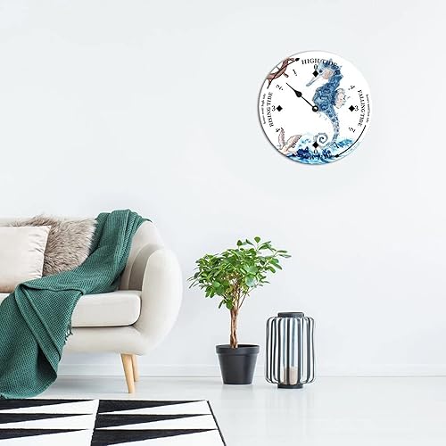 Miniatura 4 de Ocean Hippocampus Farmhouse - Reloj de marea de madera de la costa este del océano, hora del océano, reloj de madera náutica con luna, reloj de