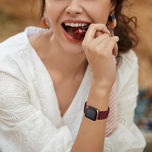 Miniatura 5 de Maledan Paquete de 3 bandas elásticas compatibles con correas Fitbit Versa para mujeres y hombres, correa de nailon elástica ajustable para reloj