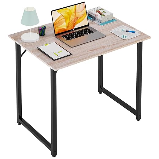 PayLessHere | 32 Inch Computer Desk | Nature | Office Desk with Metal Frame, Adjustable Feet | Water-Resistant, Scratchproof Surface | Sturdy Writing Table for Home Office or Study | Pack of 1