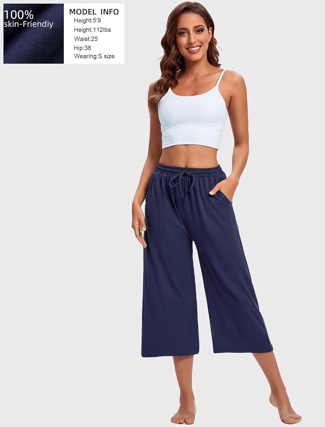 Annenmy Womens Capri Yoga Pants Wide Leg Gym Shorts Quick Dry Drawstring Pants Loose Workout Capris Sweatpants with Pockets - Image 2