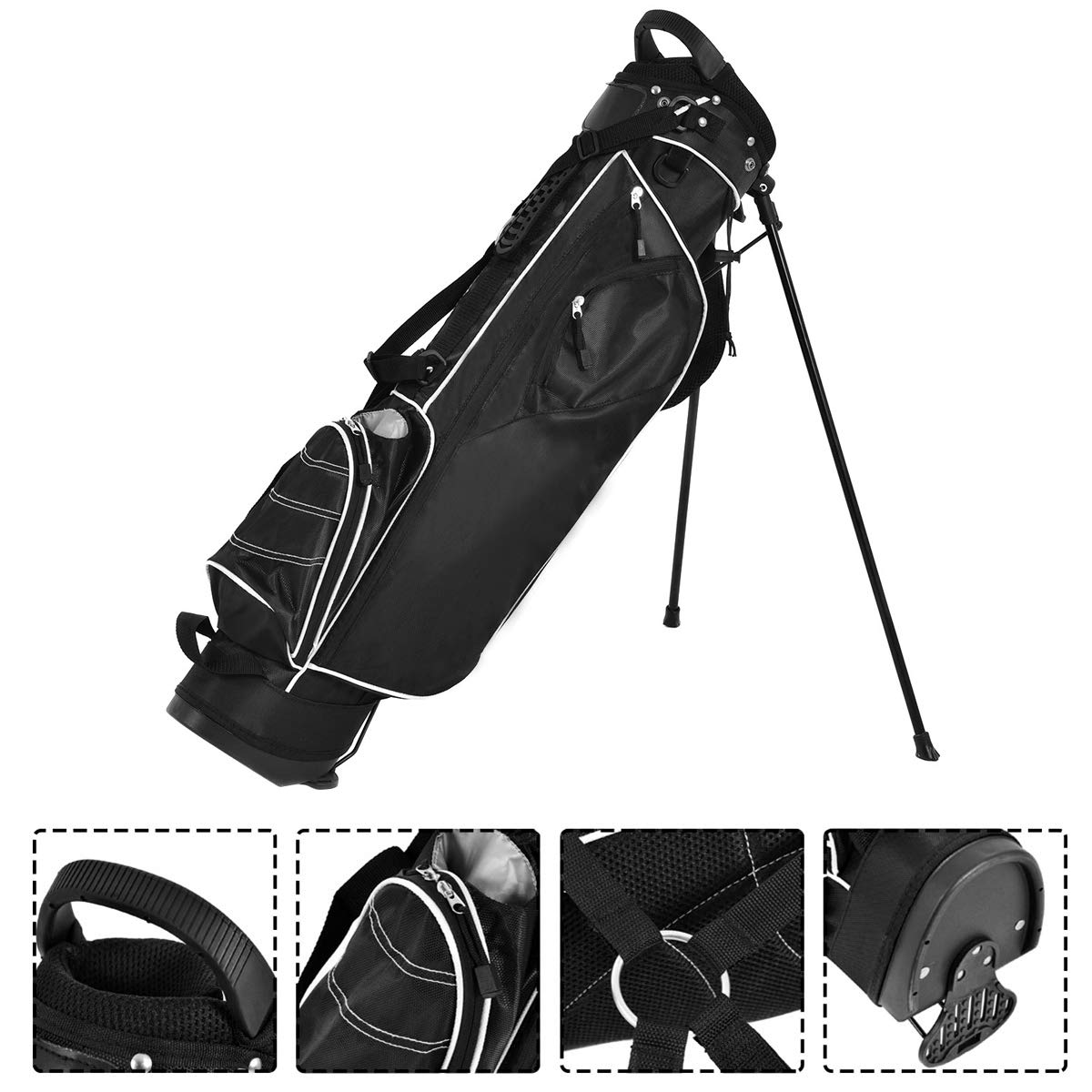 COSTWAY Golfbag, Golf Stand Bag mit Standfüßen, Regenhaube & 4-facher Unterteilung, tragbare Pencil Bag mit Kopfteil & Tragegurt, leichte Golftasche für Damen & Herren