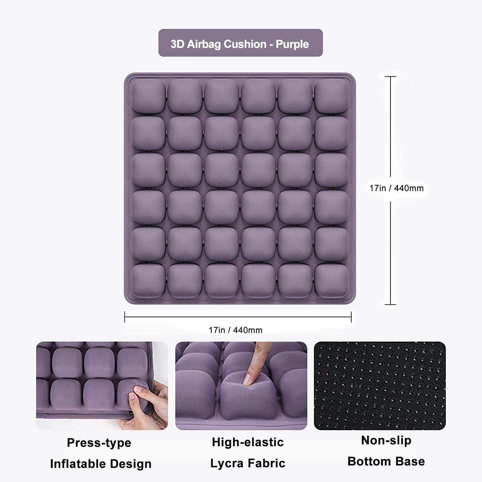 Cojín de Asiento con Airbag 3D Ajustable, Inflado Manual por Presión Sin Necesidad de Bomba de Aire, Grosor 4,5 cm, Capacidad de Carga 200 kg, Oficina, Coche, Silla de Ruedas