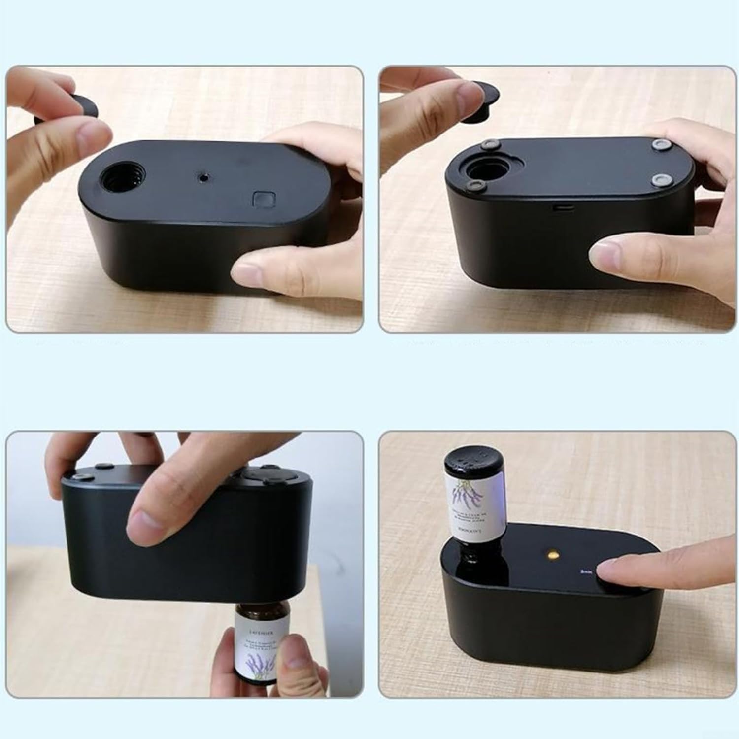 Domésticos Difusor de aceites Esenciales de 300Ml, humidificador evaporador difusor de aceites Esenciales, atomizador sin Agua, batería Recargable de 2000Mah (