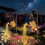FLSEPAMB Watering Can Solar Lights Garden (2 Pack), IP65 Watering Can with Cascading Lights, Warm Watering Garden Light Decor with Bracket for Pathway, Yard, Patio, Backyard, Bronze, (HSD)