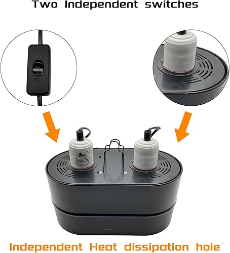 Miniatura 6 de Lámpara de doble cúpula profunda para reptiles, máximo 150 W, lámpara UV, tapa de lámpara doble para terrario de reptiles con dos interruptores