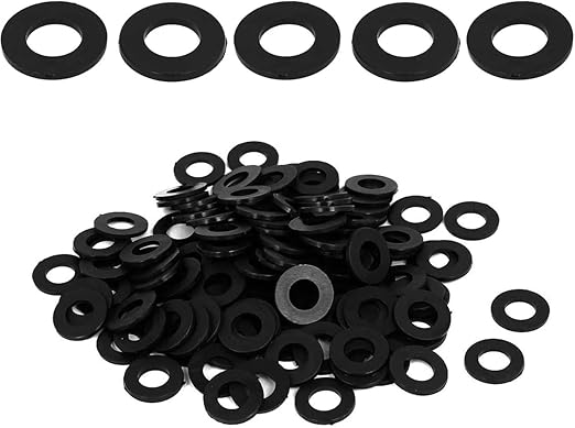 WEIJ Nylon Round Flat Washers for M5 Screw Bolt,10mm OD 1mm Thick Black 100Pcs (M5 x 10 x 1mm)