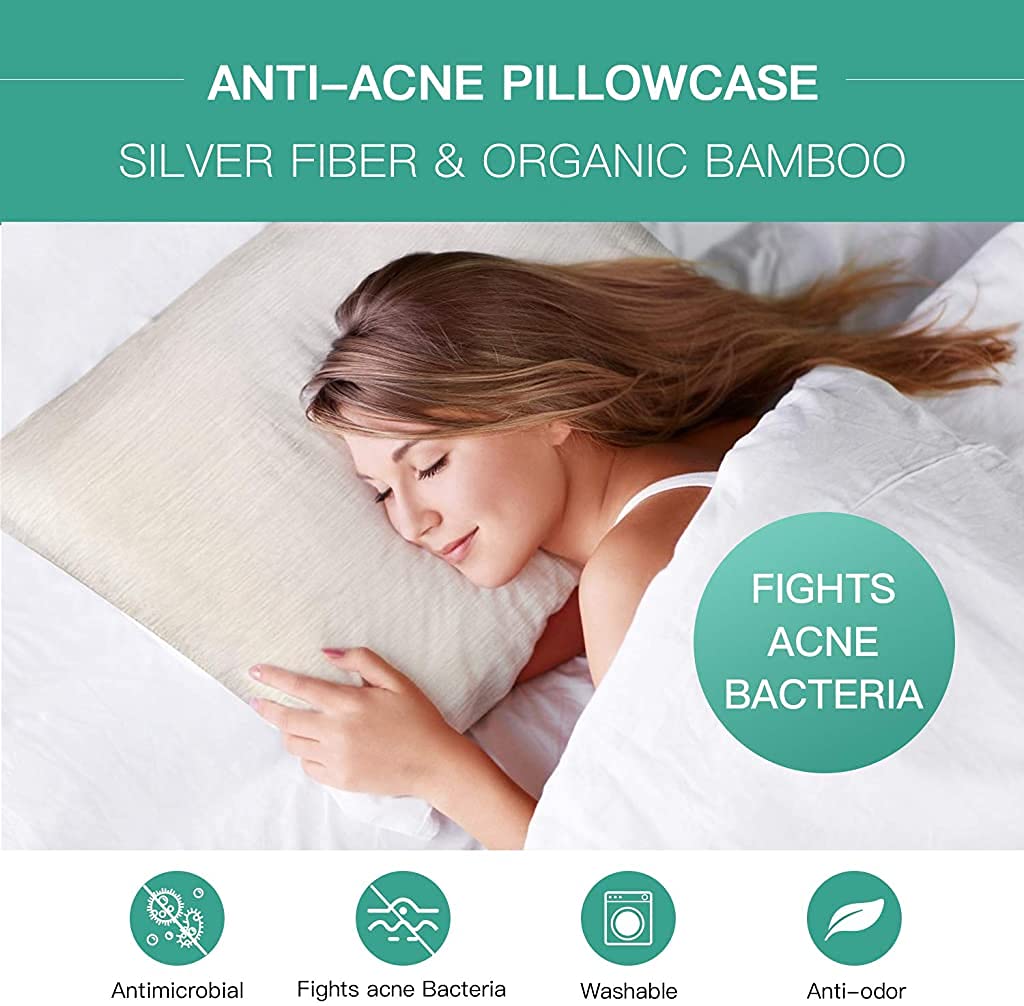 N/P MMLK Anti-Acne Pillowcase, Acne Pillow Case with Silver Technology, Bamboo Fabrics Acne Fighting Pillowcase, Breathable Soft Pillowcase, Cooling Pillowcase (1 Anti-Acne Pillowcase)