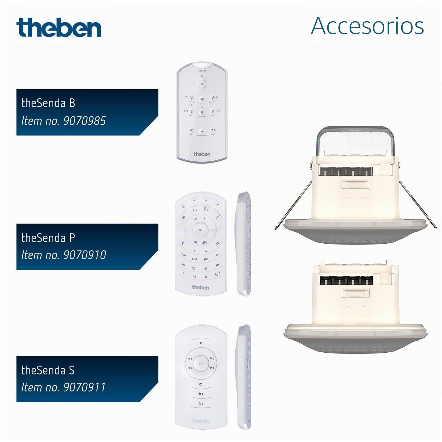 Theben 1030052 LUXA 103 S360-100-12 DE-UP WH Detector de Presencia 360° PIR | empotrado en techo, 12 m, 1 canal, 400 W LED, IP54, 15 s-30 min, medición de luz mixta, mando a distancia, Teach-in, blanco
