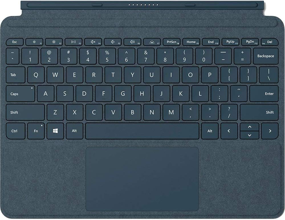Arriba abaixo view of the Microsoft Surface Go Alcantara Signature Type Cover keyboard and trackpad.