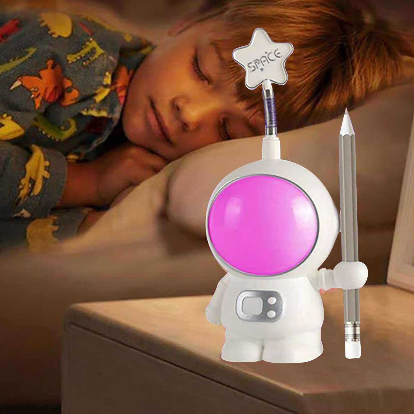 Night Light, Desk Lamp USB Rechargeable with Pencil Sharpener Insert Astronaut, Funny Gifts for Women, Night Lights for Kitchen, Bedroom, Corridor, Hallway, Stairs