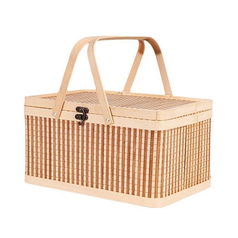 CTRLZS Woven Baskets Large Bamboo Baskets Portable Picnic Baskets Fruits Natural Holder Lid Bread Zongzi Organizer