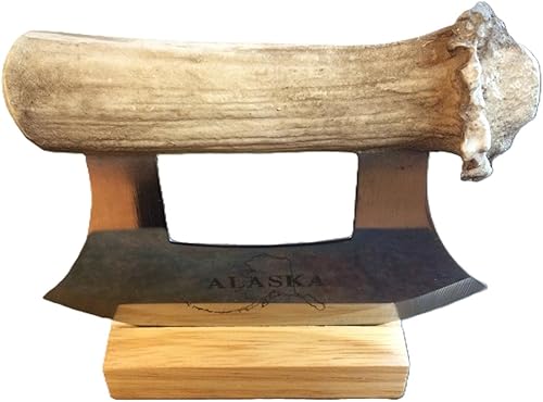 Cuchillo y soporte de Ulu de asta cultivada de Alaska