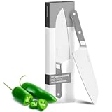 Japanese Santoku Chef Knife - 7&period;5 Inch High Carbon Stainless Steel - Classic Japanese Knife Design for Cutting&comma; Slicing&comma; and Chopping - Razor Sharp Japanese Style Kitchen Knife&comma; Gray
